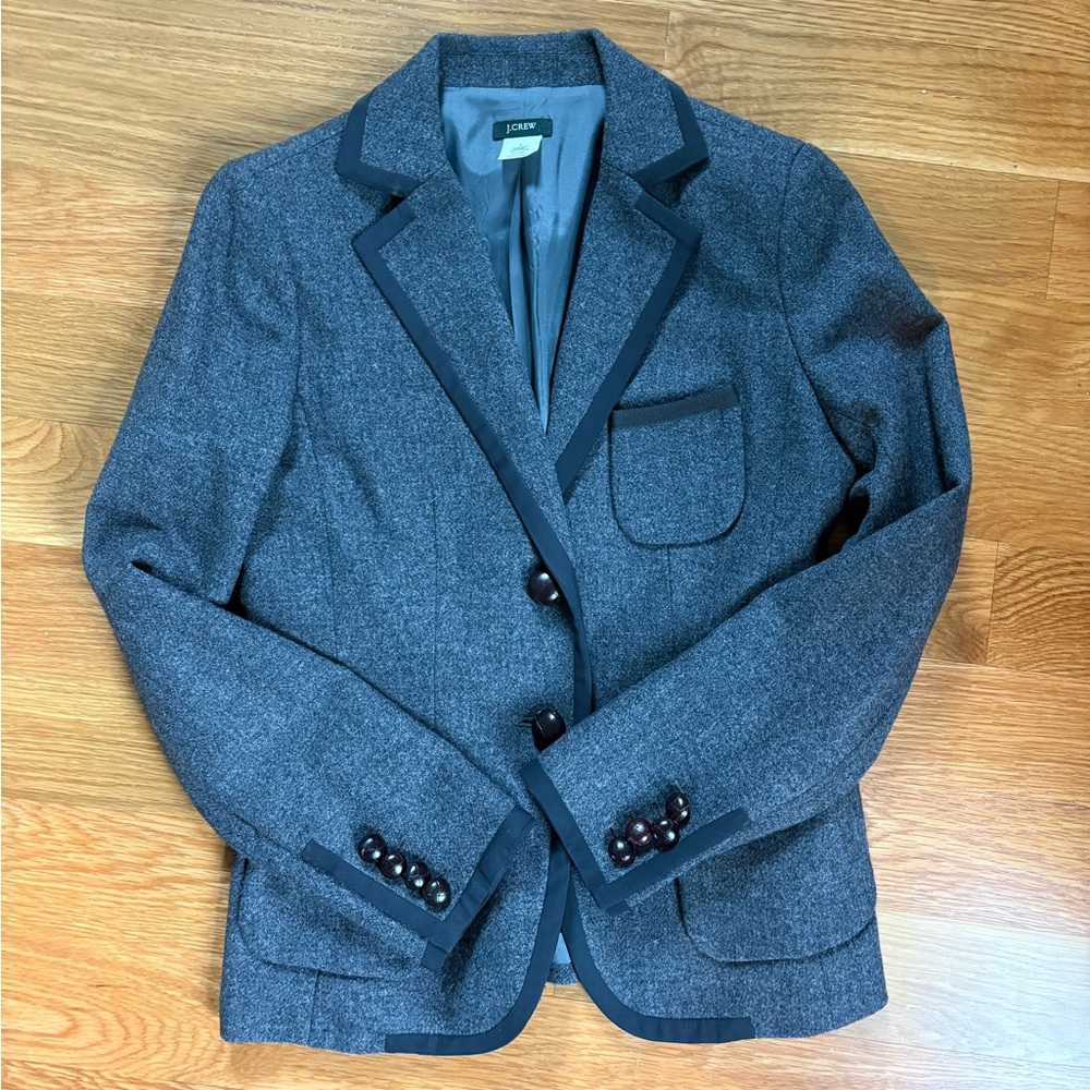J. Crew Gray Tweed Blazer with Black Trim